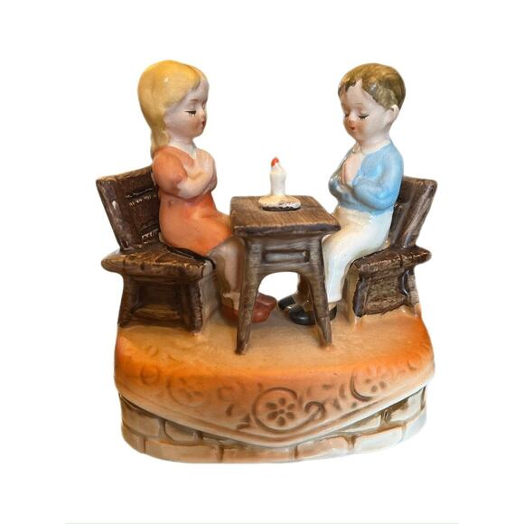 Vintage MCM Music Box Price Imports Rotating Boy Girl w Candle Sanyo Japan READ - Picture 1 of 8